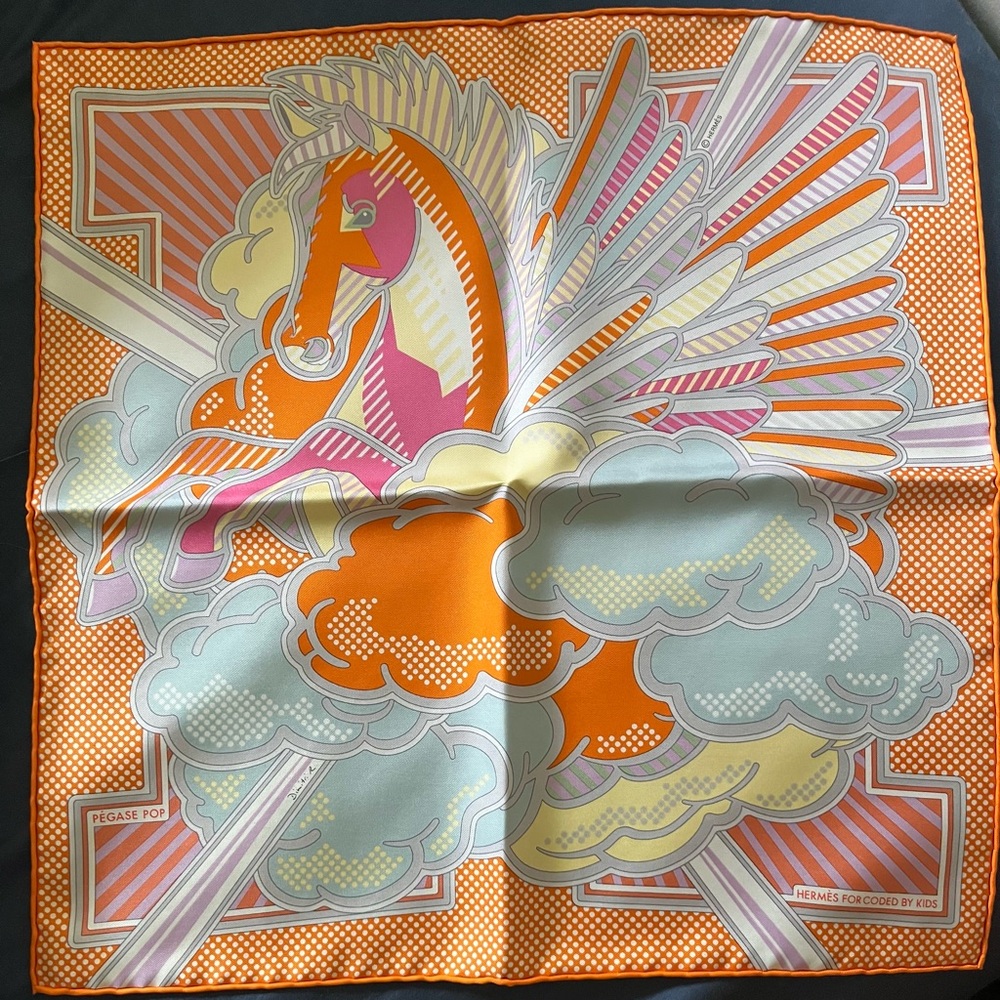 Hermes Orange and Pink Pegasus Scarf